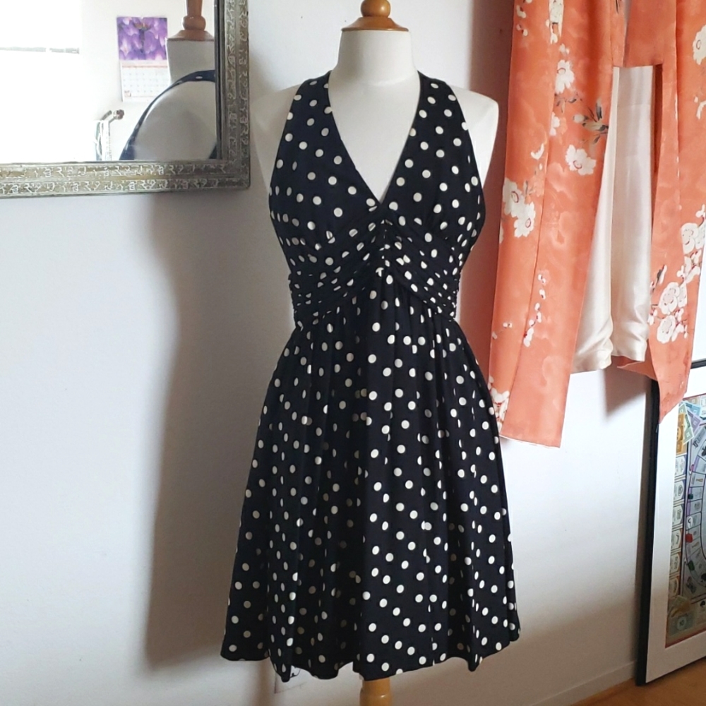 Zara Black Halter Style Pin Up Polka Dot Dress Size Medium